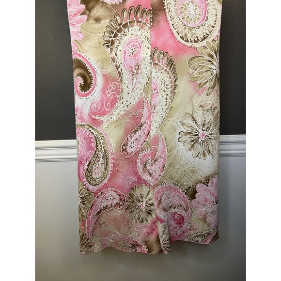 MKM Designs Dress Womens 1X Pink Brown Paisley Spaghetti Strap Bow Made USA - Picture 9 of 12